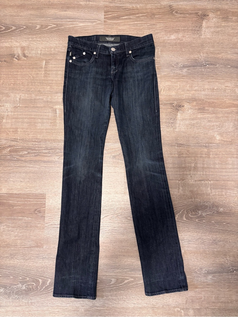 Rock & Republic Straight Jeans Womens 27 Blue Dark Wash Low Rise Slim Stretch